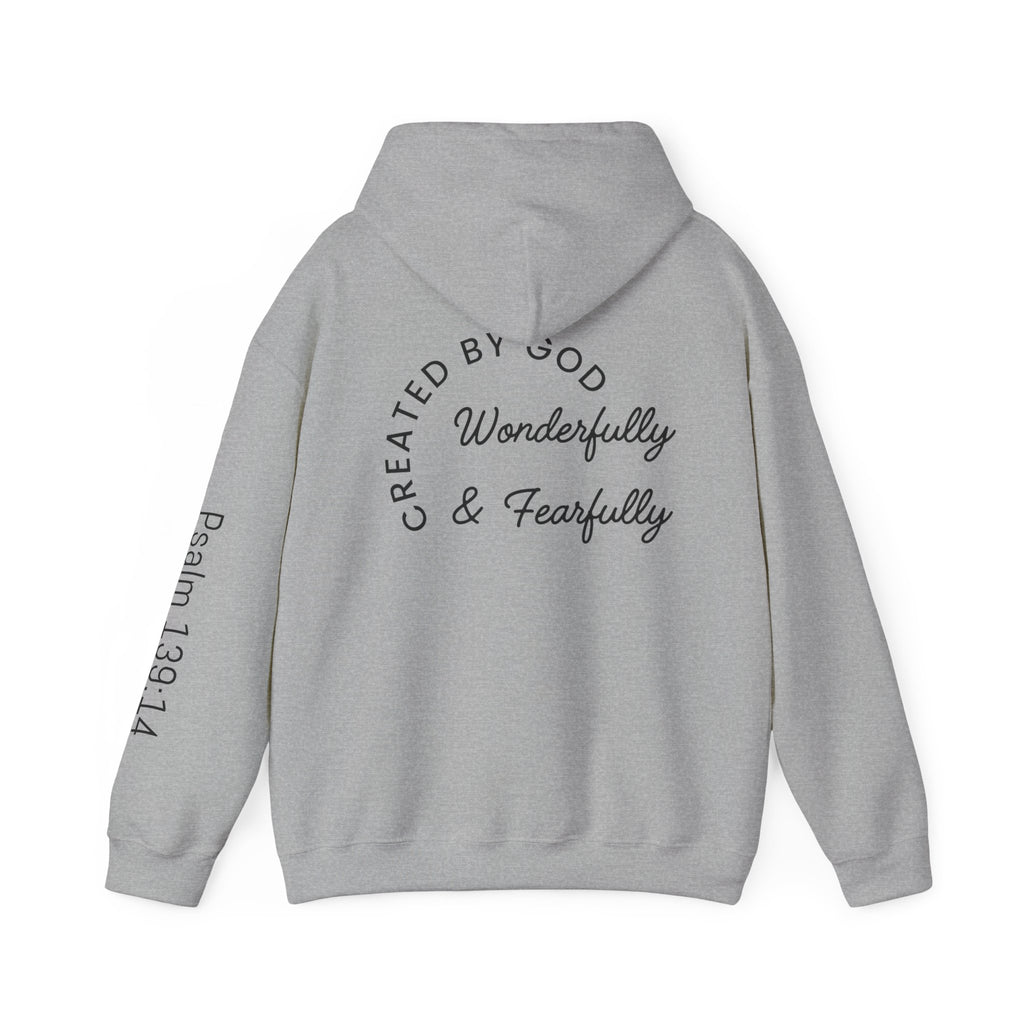 Created By God Hoodie — "Wonderfully & Fearfully" Psalm 139:14 Christian Sweatshirt