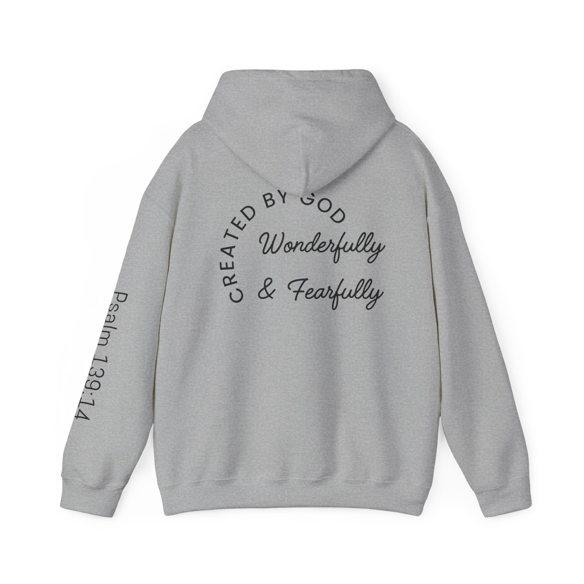 Created By God Hoodie — "Wonderfully & Fearfully" Psalm 139:14 Christian Sweatshirt