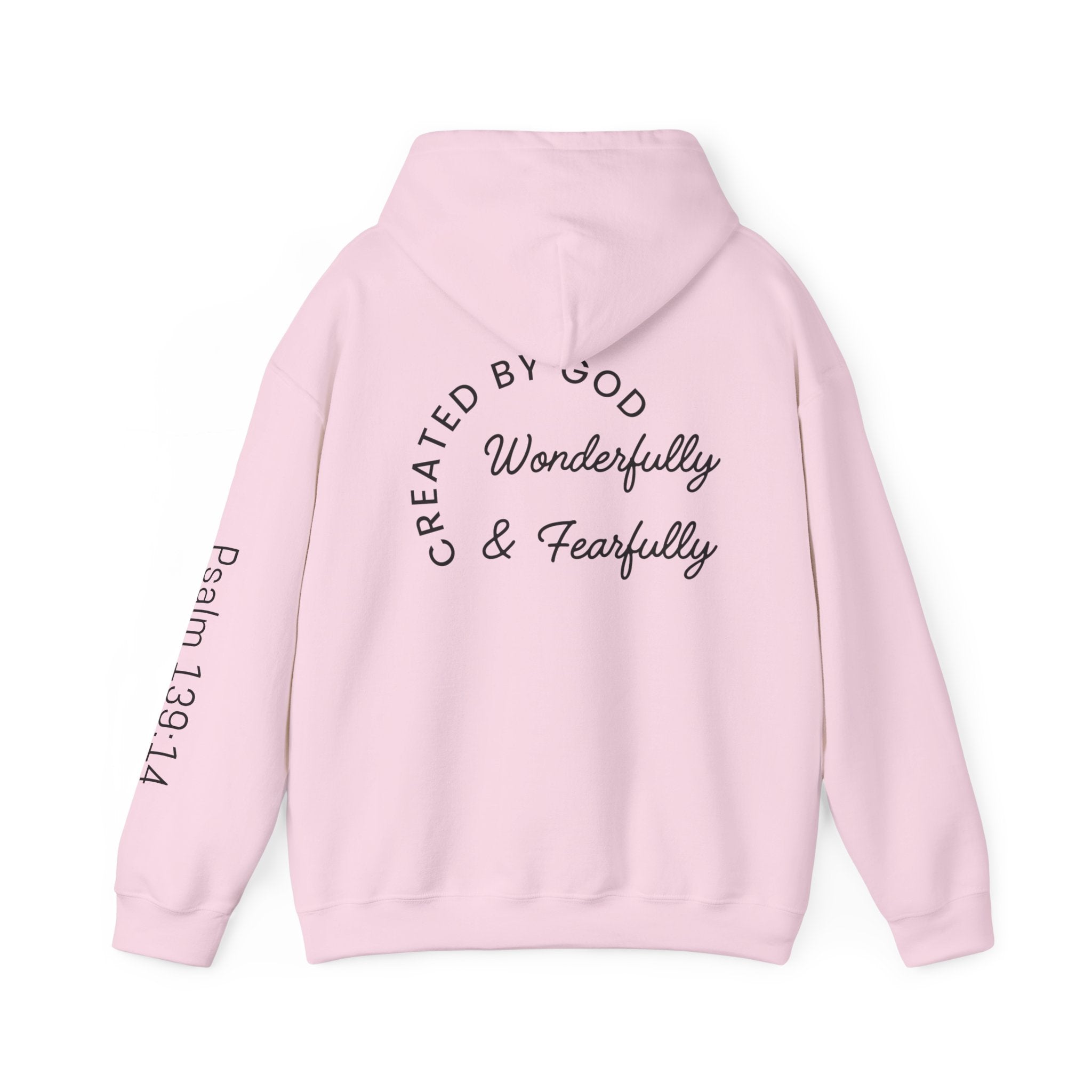 Created By God Hoodie — "Wonderfully & Fearfully" Psalm 139:14 Christian Sweatshirt