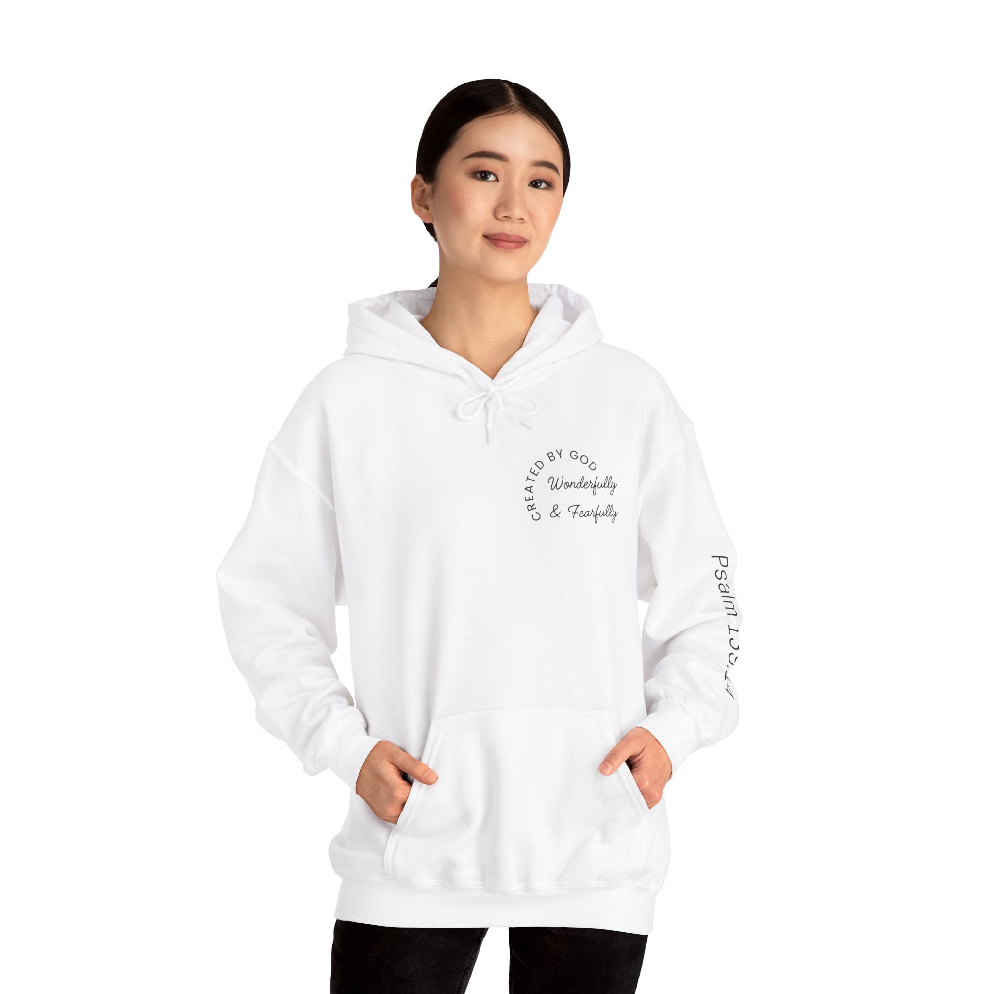 Created By God Hoodie — "Wonderfully & Fearfully" Psalm 139:14 Christian Sweatshirt