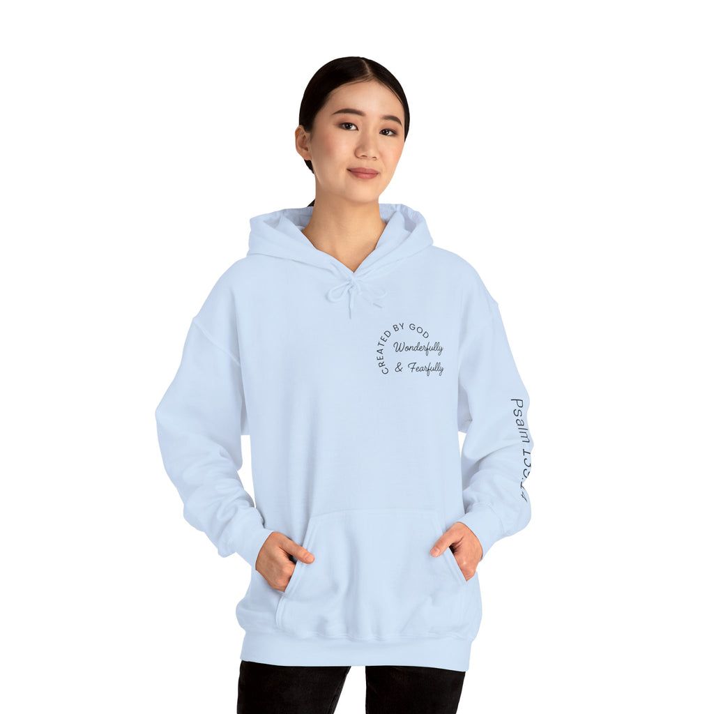 Created By God Hoodie — "Wonderfully & Fearfully" Psalm 139:14 Christian Sweatshirt
