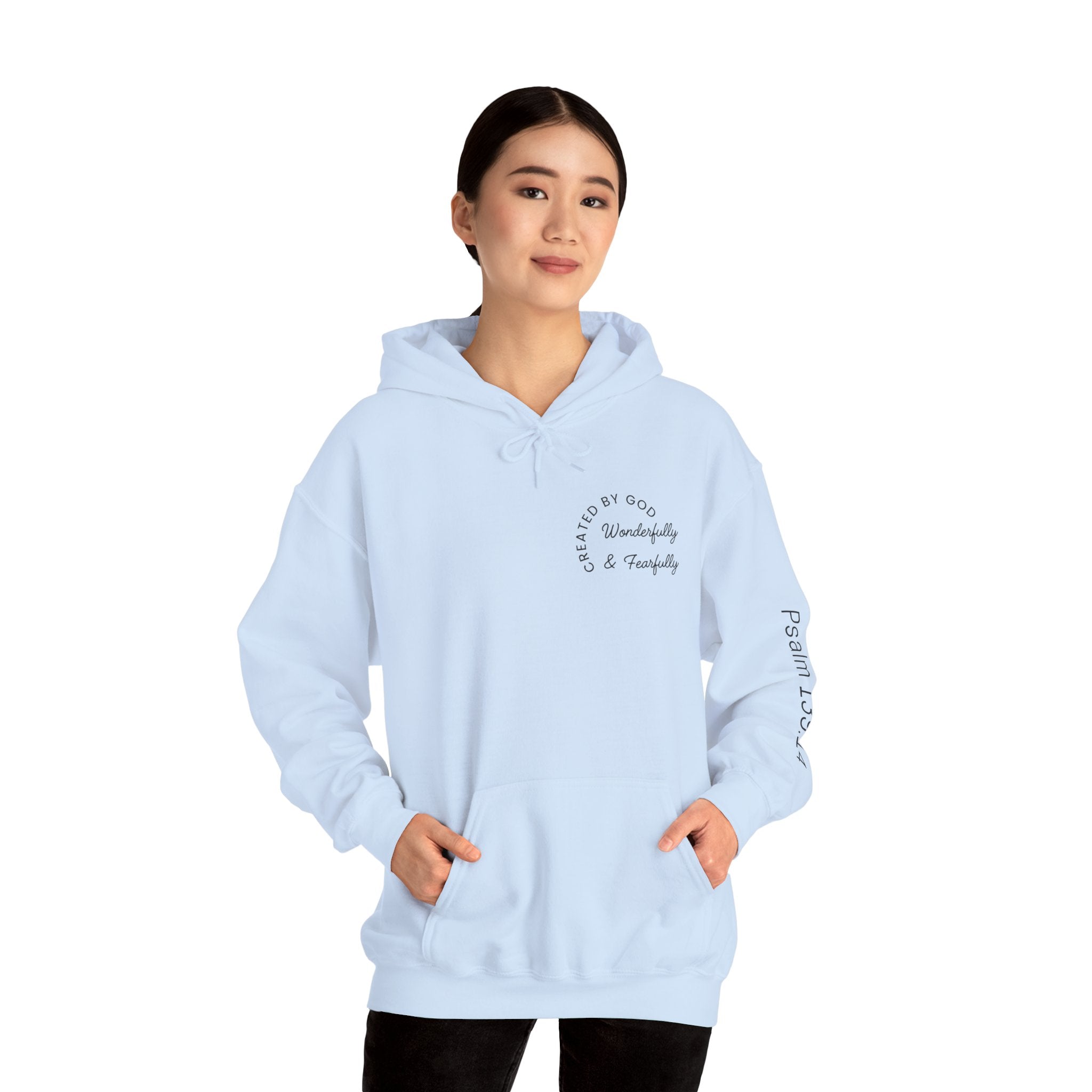 Created By God Hoodie — "Wonderfully & Fearfully" Psalm 139:14 Christian Sweatshirt