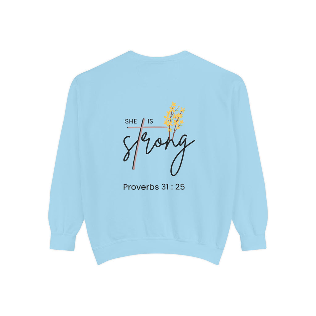 Sweatshirt — "Strong & Free" Christian Proverbs 31:25 Floral Crewneck