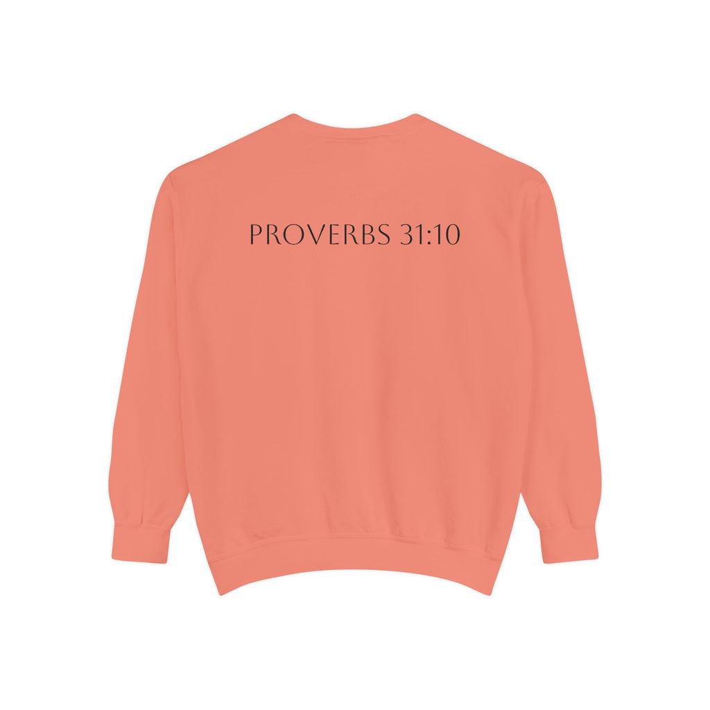 Proverbs 31:10 Sweatshirt — "She Is Far More Precious Than Rubies" Christian Crewneck