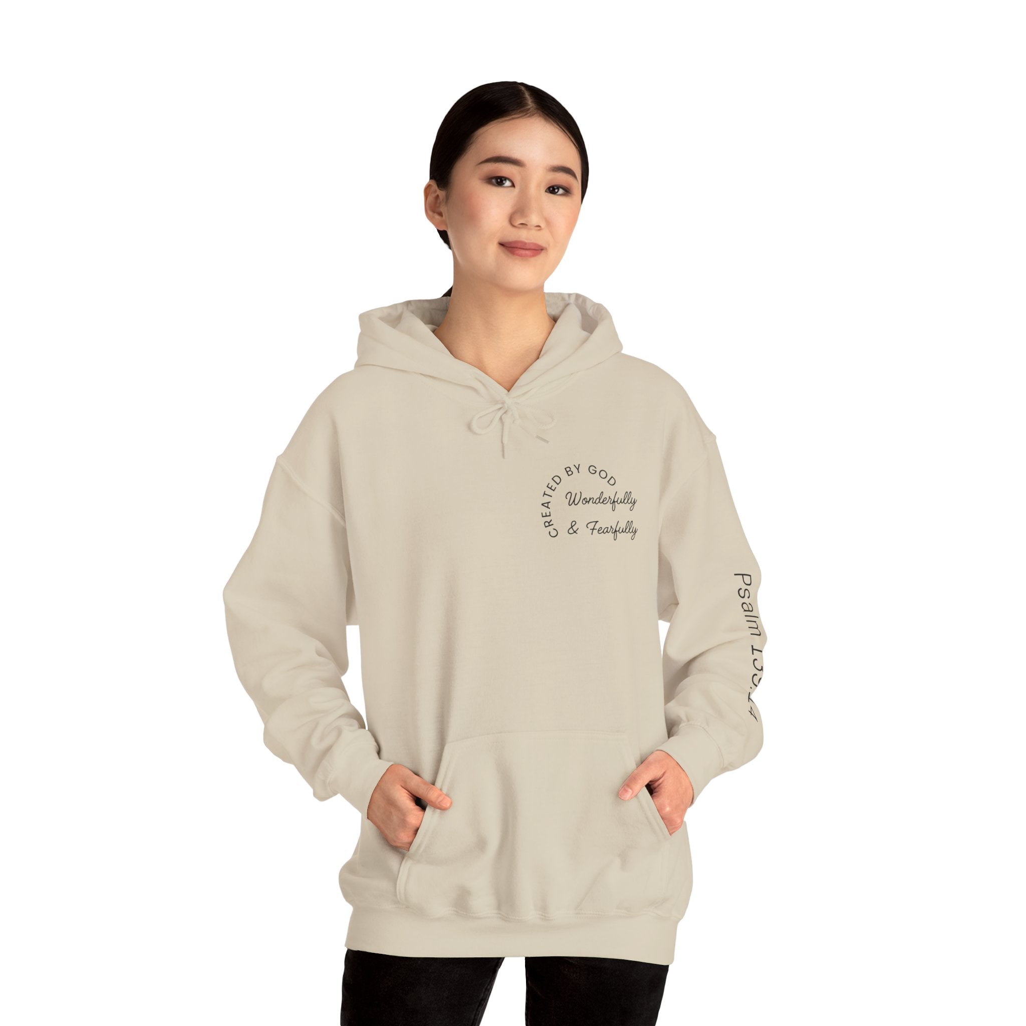 Created By God Hoodie — "Wonderfully & Fearfully" Psalm 139:14 Christian Sweatshirt