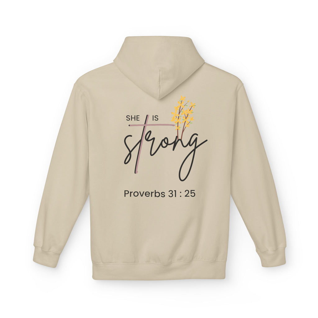 She Is Strong Hoodie — Inspirational Proverbs 31:25 Christian Pullover