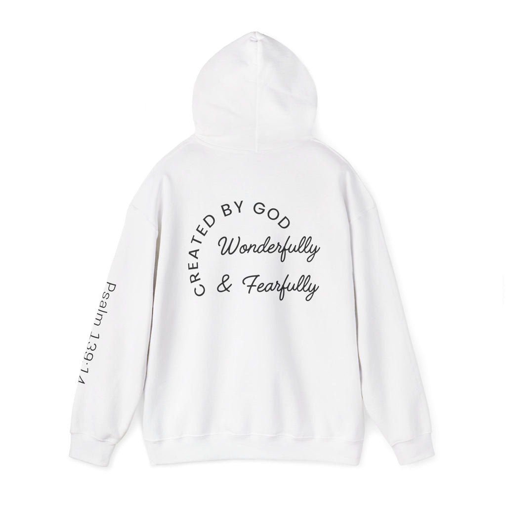 Created By God Hoodie — "Wonderfully & Fearfully" Psalm 139:14 Christian Sweatshirt