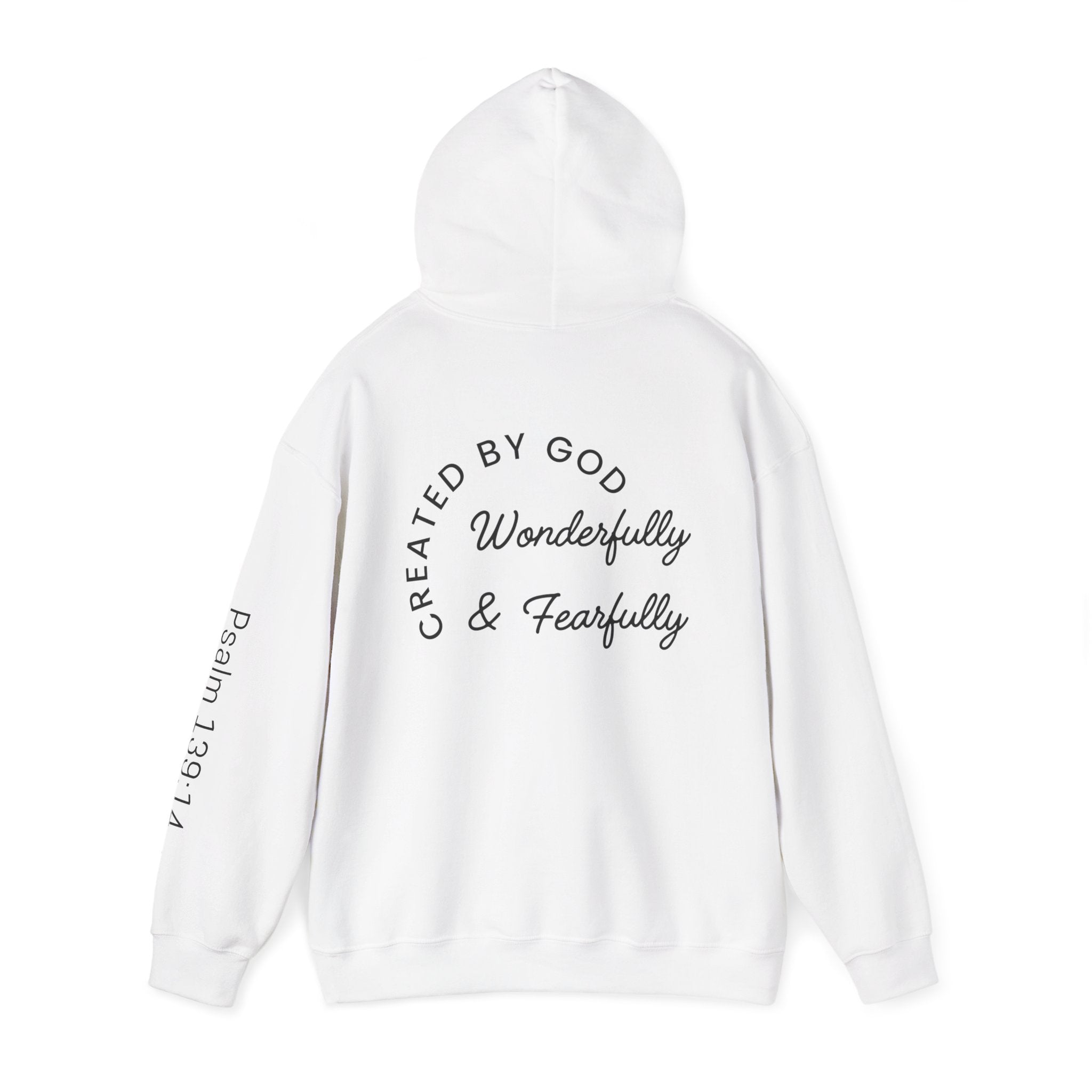 Created By God Hoodie — "Wonderfully & Fearfully" Psalm 139:14 Christian Sweatshirt