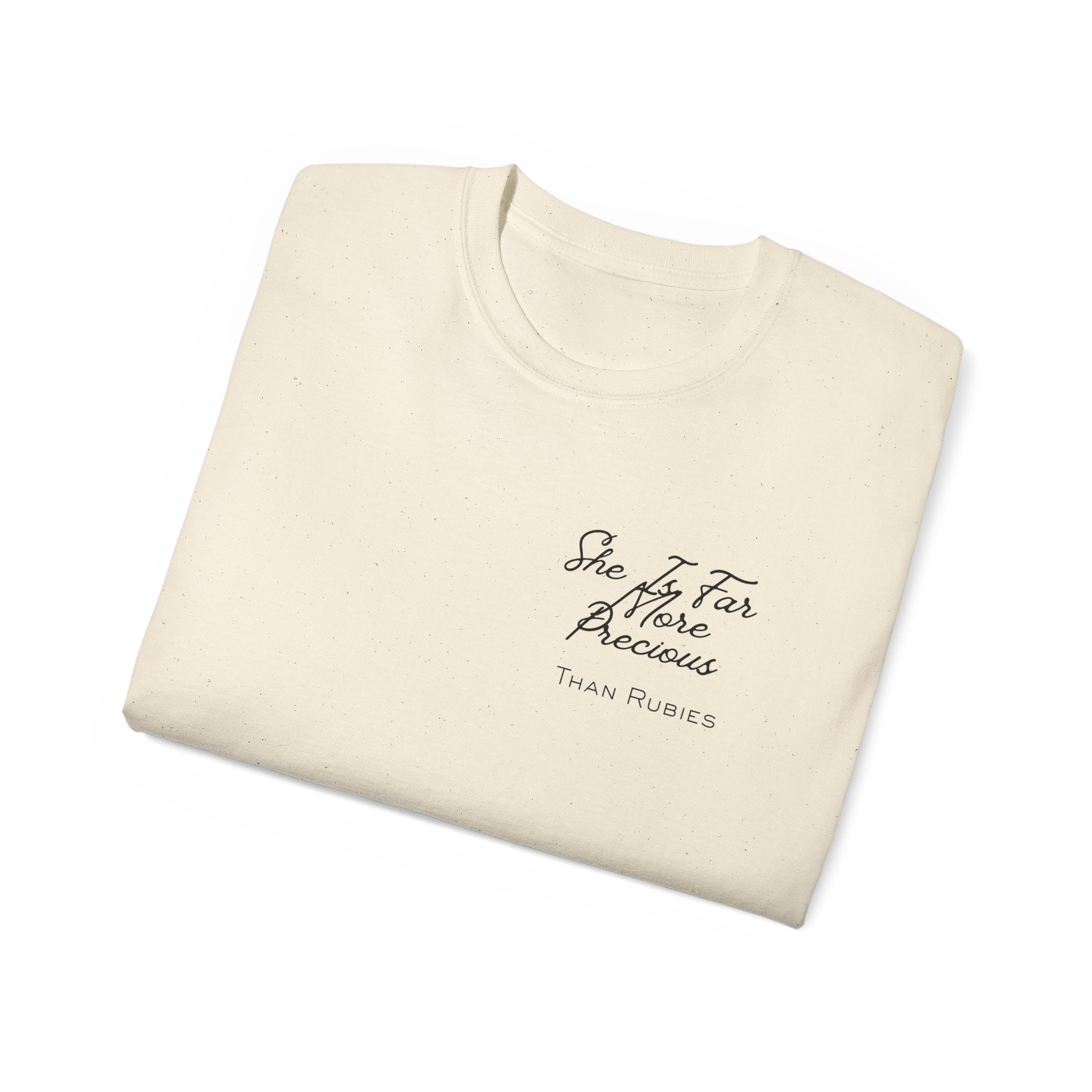 Proverbs 31:10 ‘She Is Far More Precious Than Rubies’ Cotton Tee