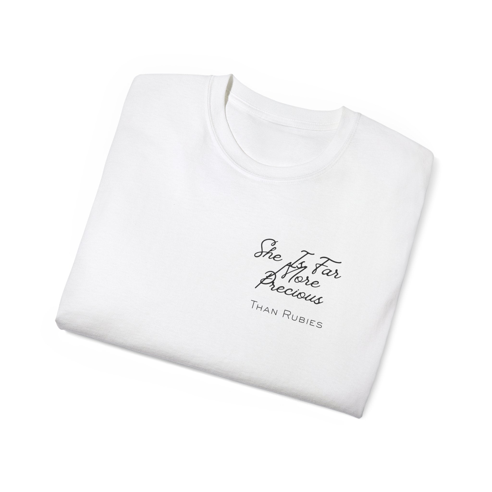 Proverbs 31:10 ‘She Is Far More Precious Than Rubies’ Cotton Tee