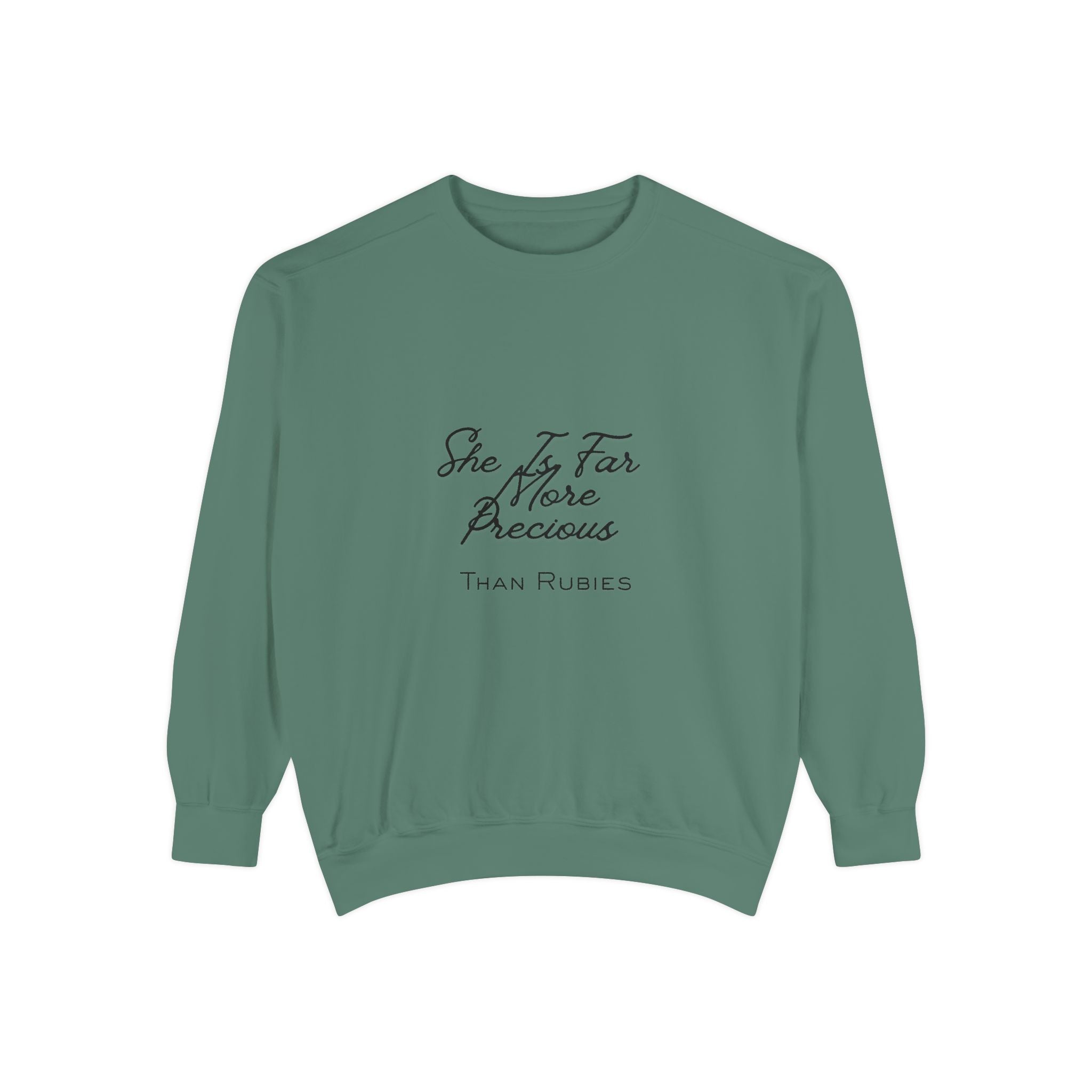 Proverbs 31:10 Sweatshirt — "She Is Far More Precious Than Rubies" Christian Crewneck