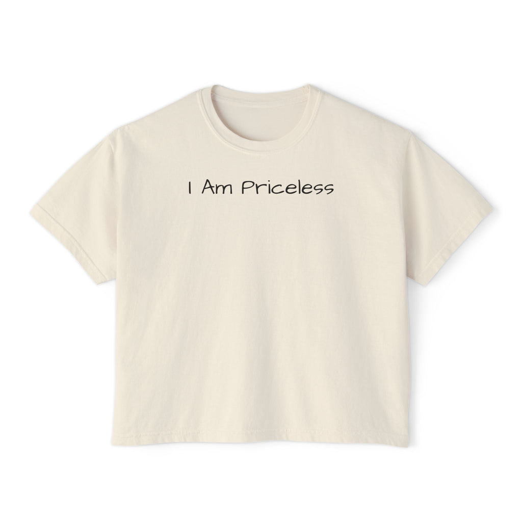 I Am Priceless Christian Boxy Tee — Faith-Based Women's Crop T-Shirt with 'I Am Priceless' Front & Scripture Back