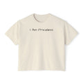 I Am Priceless Christian Boxy Tee — Faith-Based Women's Crop T-Shirt with 'I Am Priceless' Front & Scripture Back