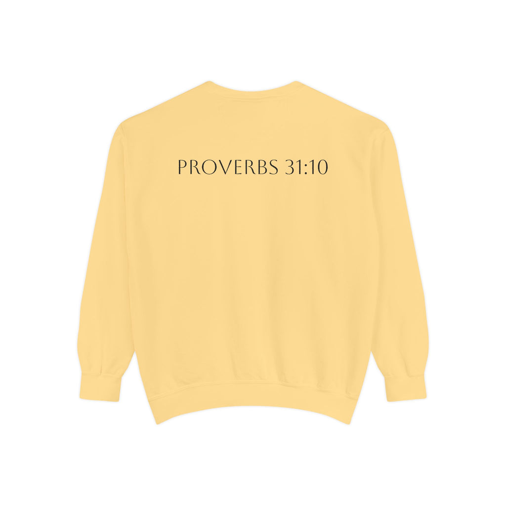 Proverbs 31:10 Sweatshirt — "She Is Far More Precious Than Rubies" Christian Crewneck
