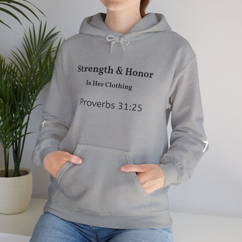 Strength & Honor Proverbs 31:25 Christian Hoodie – Women’s Faith Sweatshirt