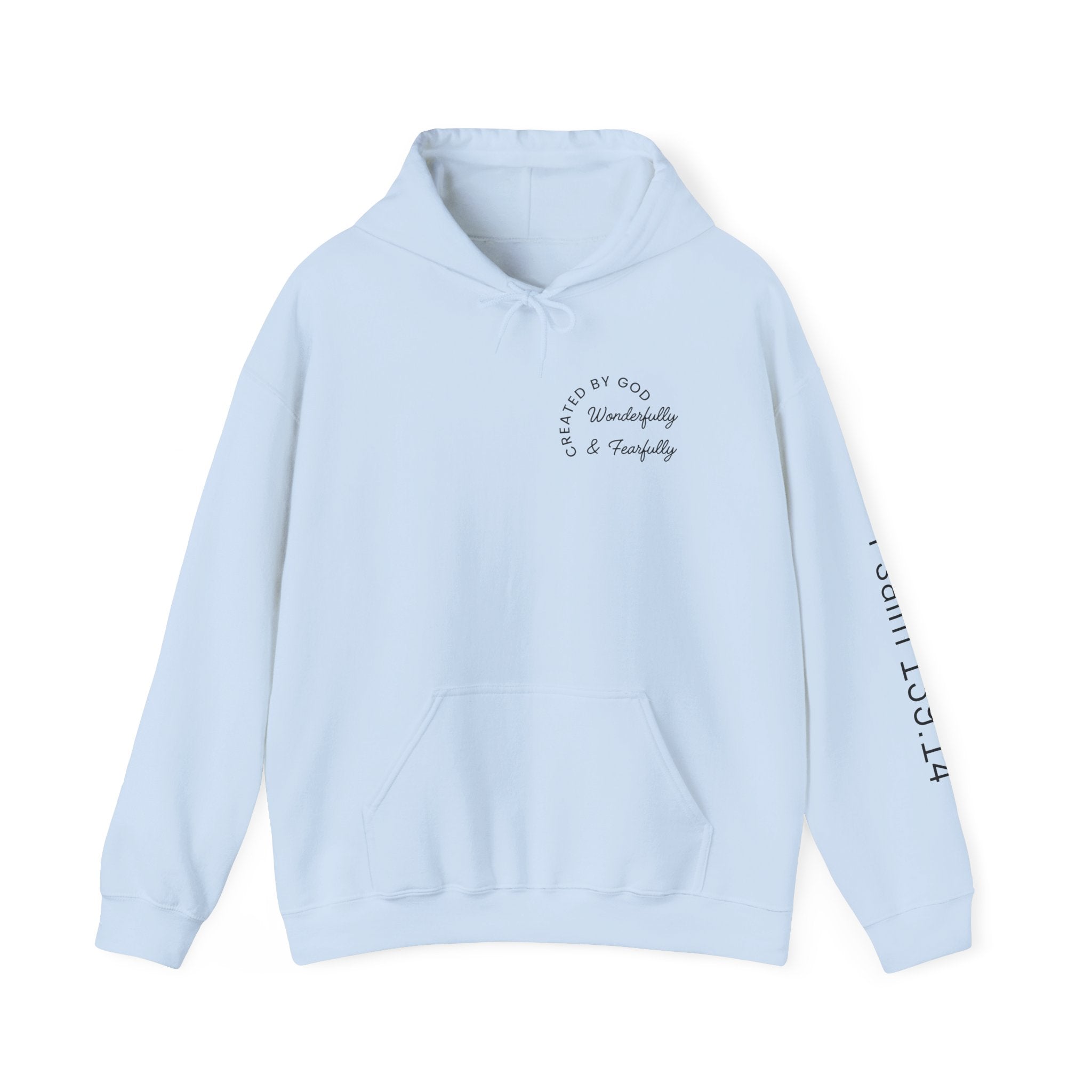 Created By God Hoodie — "Wonderfully & Fearfully" Psalm 139:14 Christian Sweatshirt