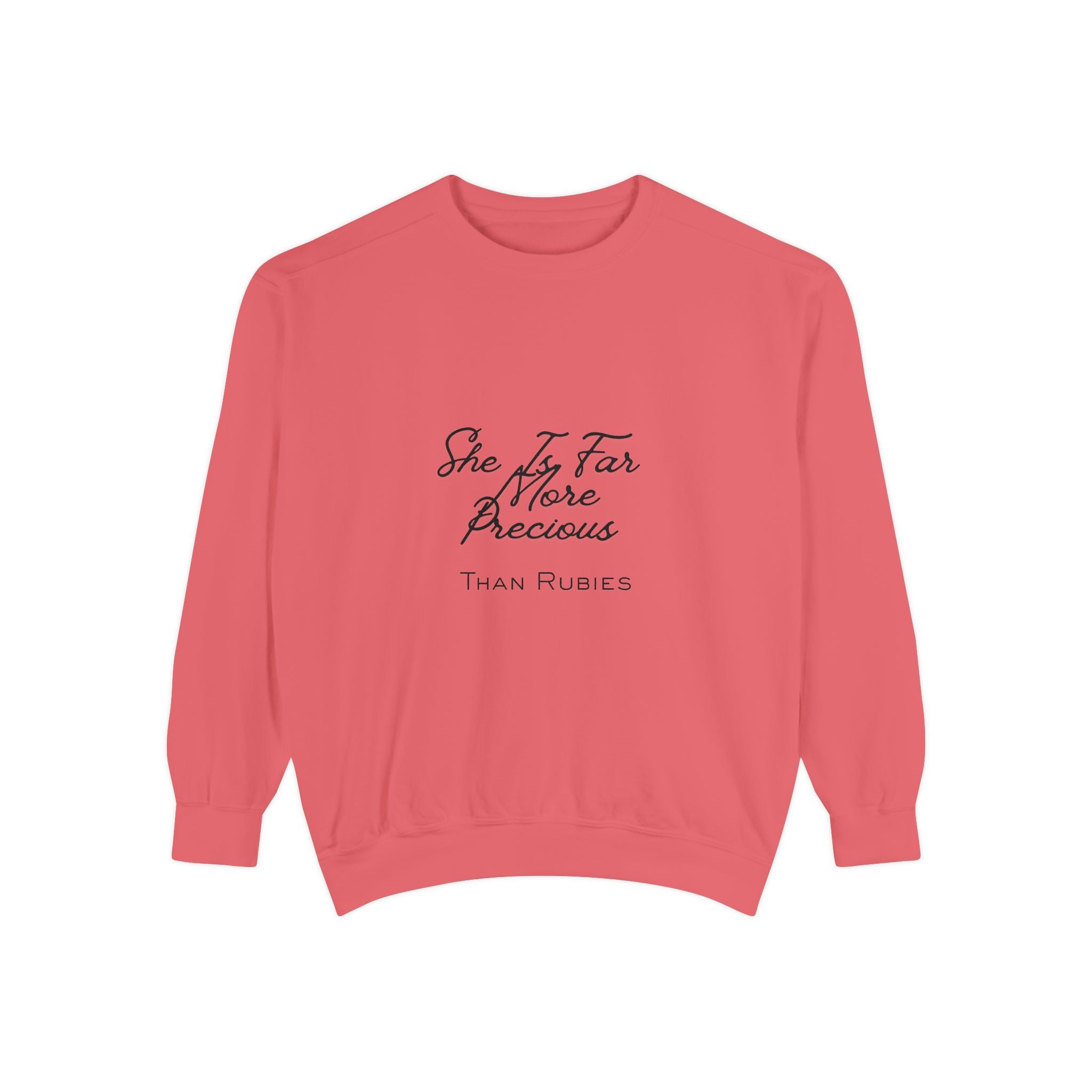 Proverbs 31:10 Sweatshirt — "She Is Far More Precious Than Rubies" Christian Crewneck