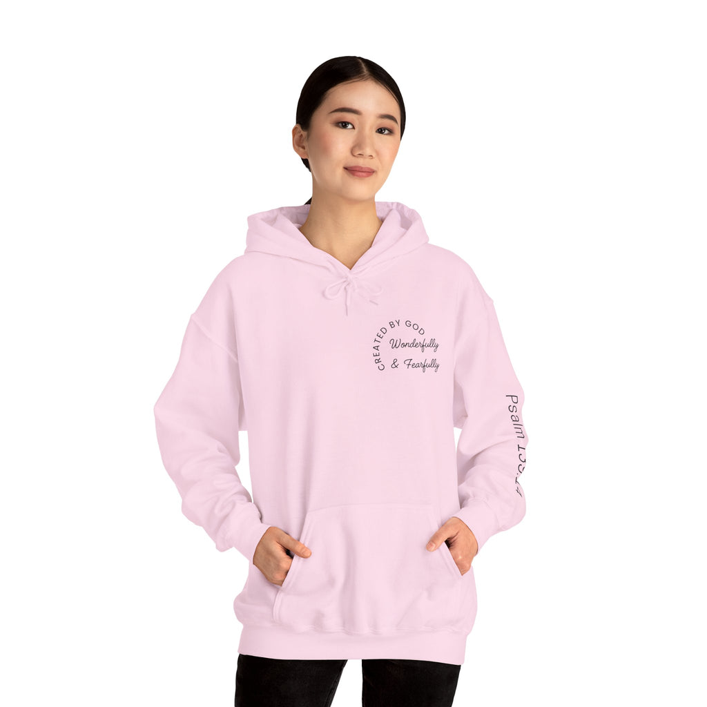 Created By God Hoodie — "Wonderfully & Fearfully" Psalm 139:14 Christian Sweatshirt