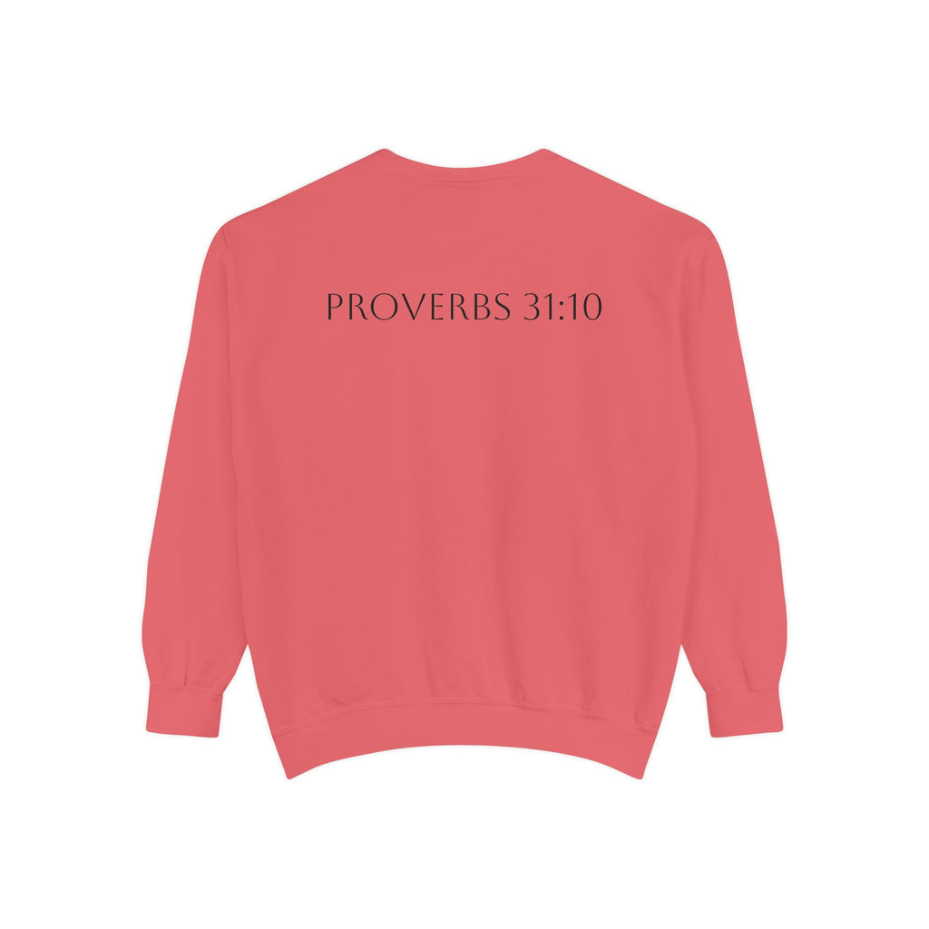 Proverbs 31:10 Sweatshirt — "She Is Far More Precious Than Rubies" Christian Crewneck