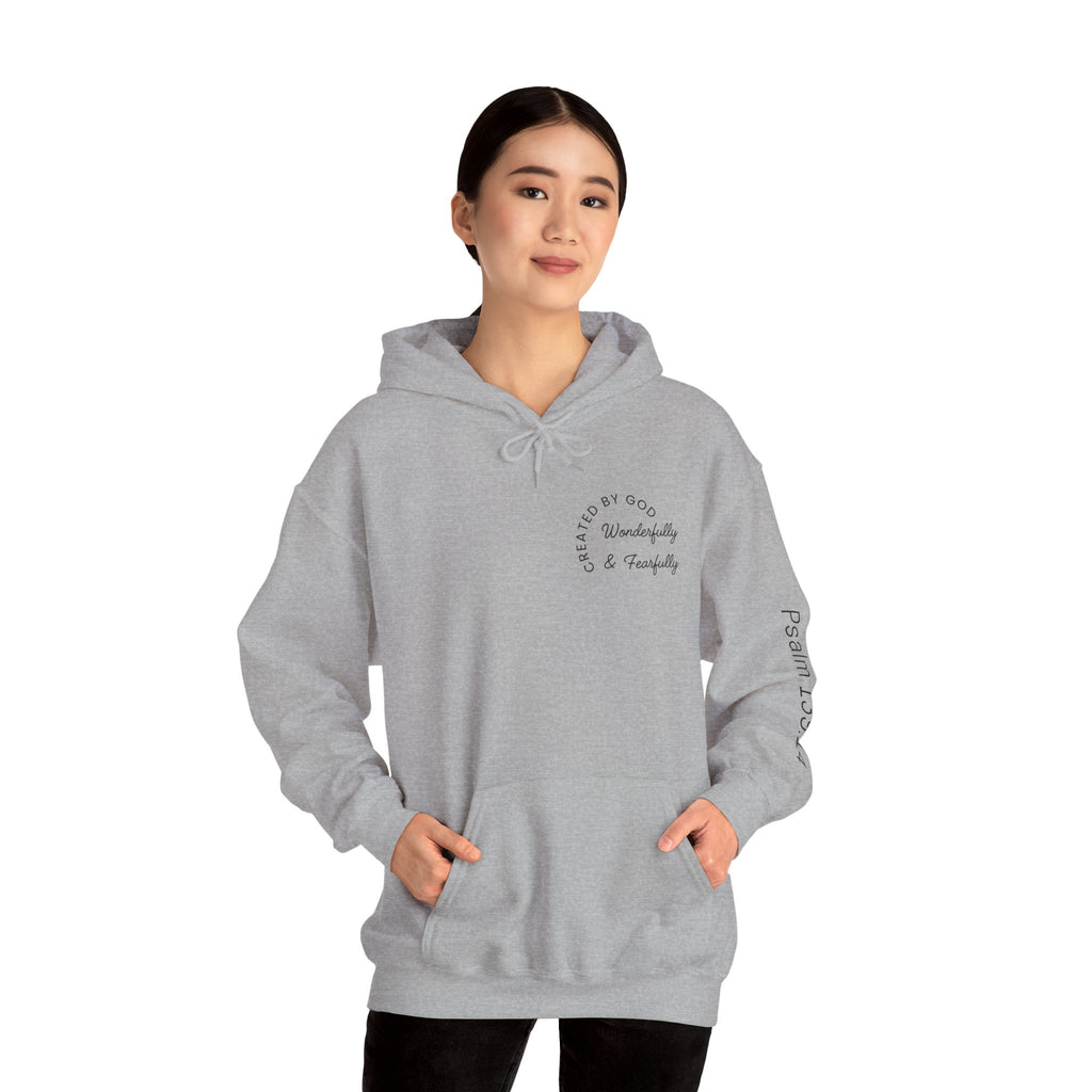 Created By God Hoodie — "Wonderfully & Fearfully" Psalm 139:14 Christian Sweatshirt