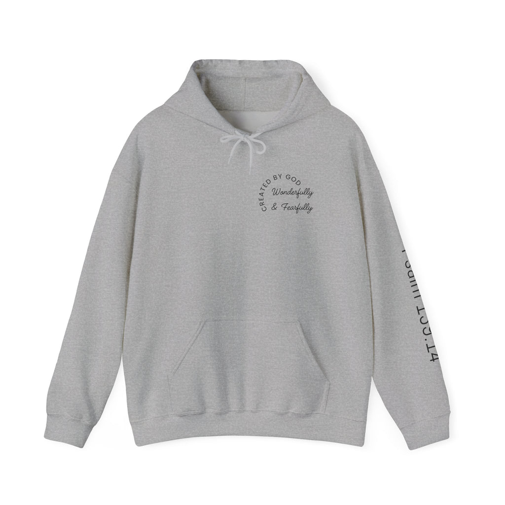 Created By God Hoodie — "Wonderfully & Fearfully" Psalm 139:14 Christian Sweatshirt