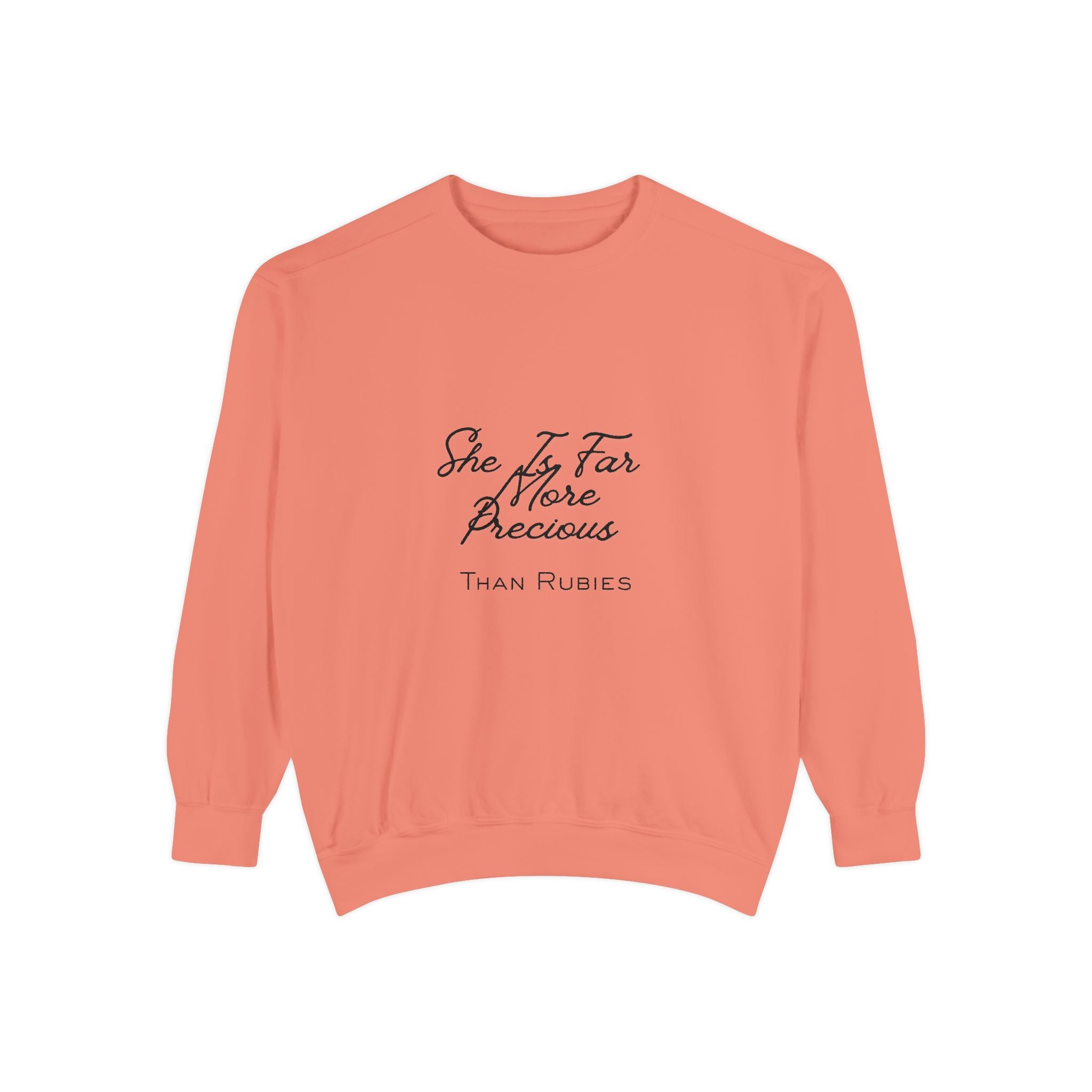Proverbs 31:10 Sweatshirt — "She Is Far More Precious Than Rubies" Christian Crewneck