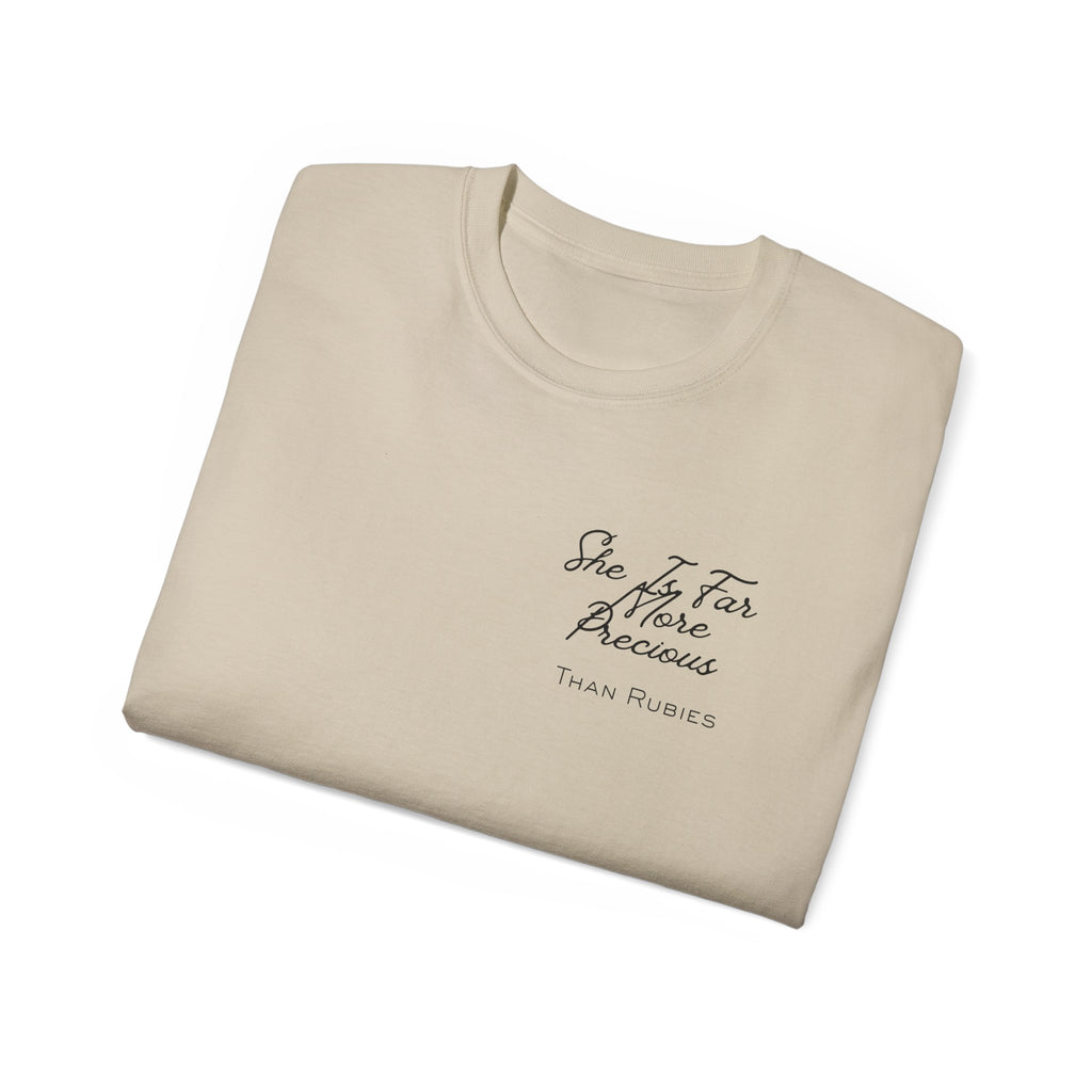 Proverbs 31:10 ‘She Is Far More Precious Than Rubies’ Cotton Tee