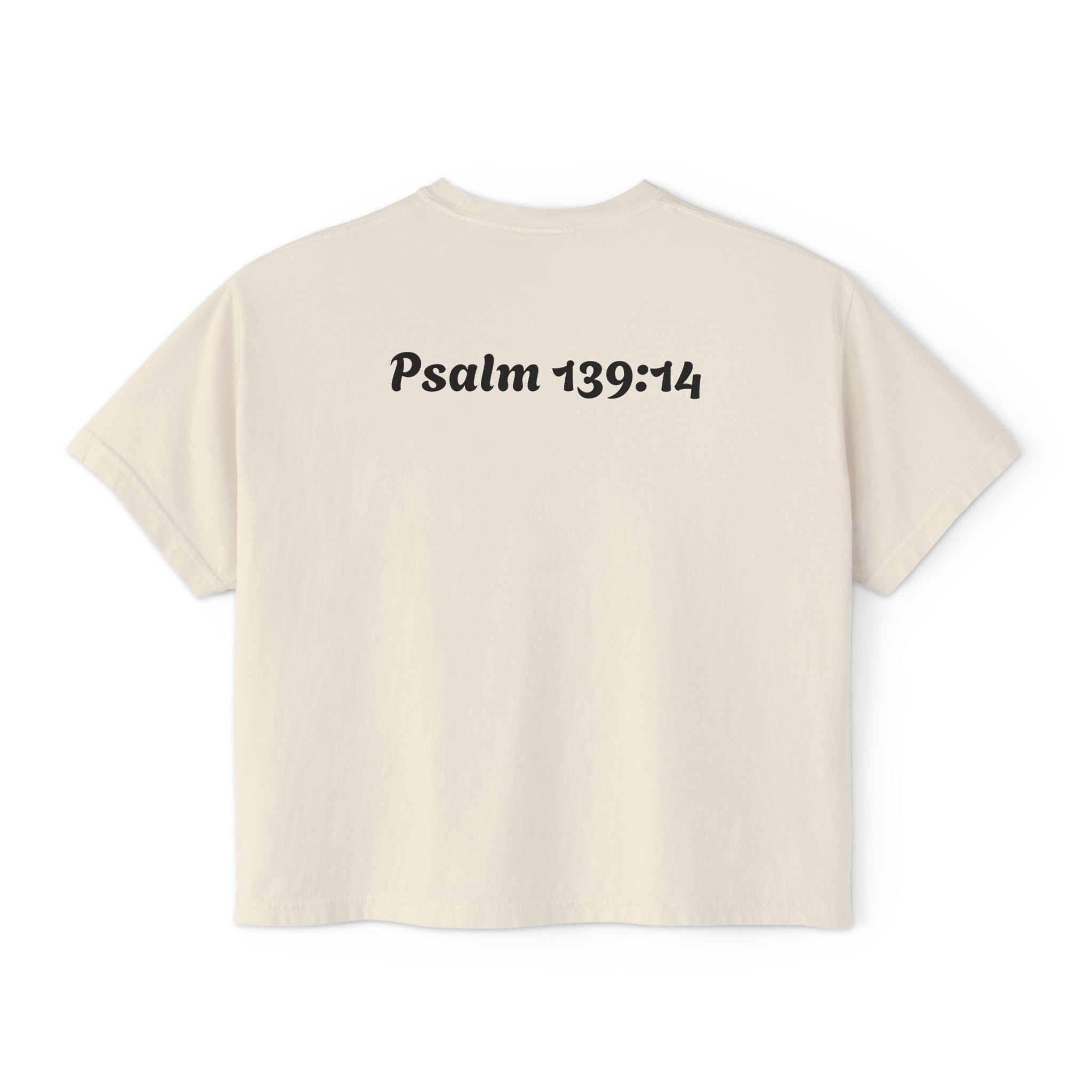 Boxy Tee — “Created by God, Wonderfully & Fearfully” Psalm 139:14 Christian Tee