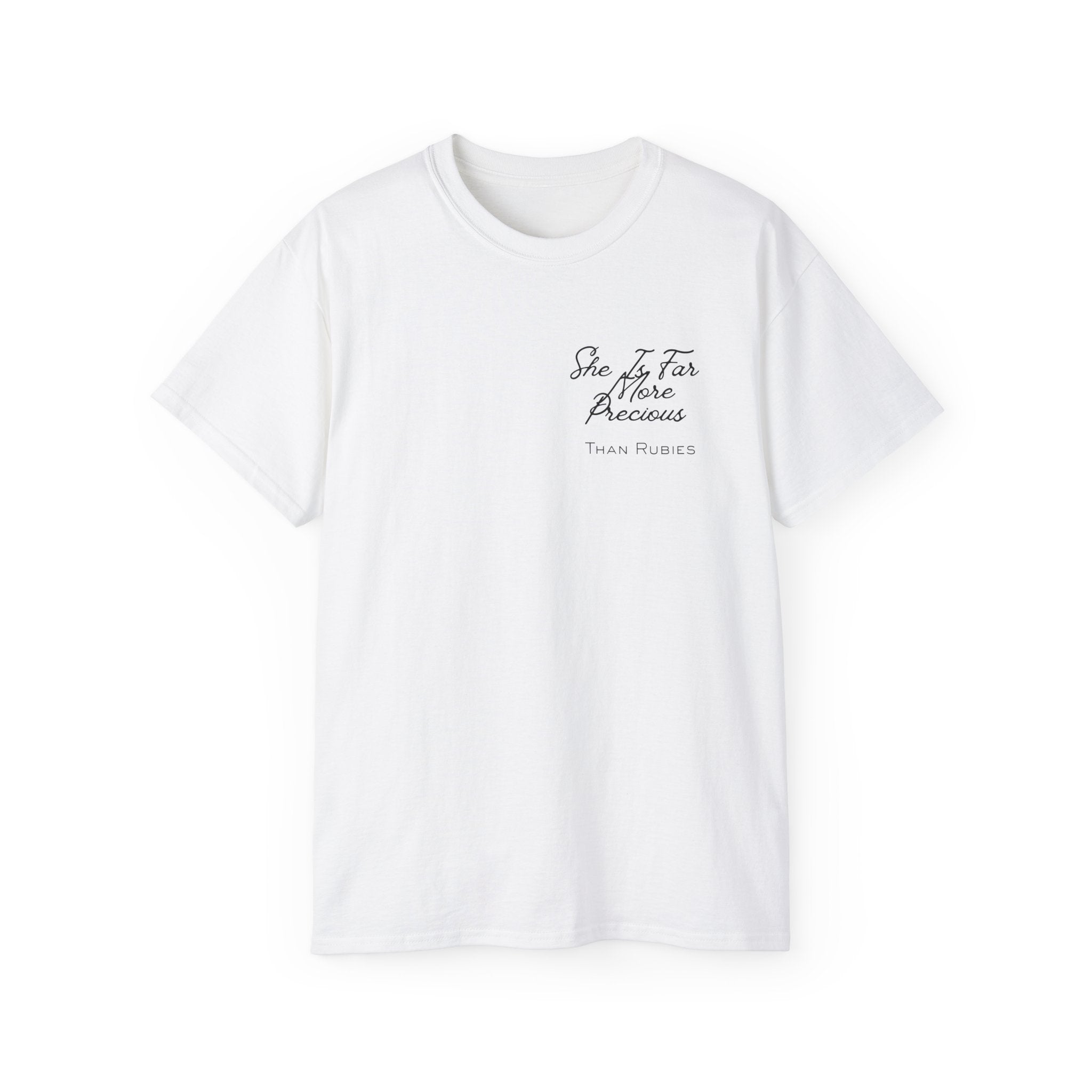 Proverbs 31:10 ‘She Is Far More Precious Than Rubies’ Cotton Tee