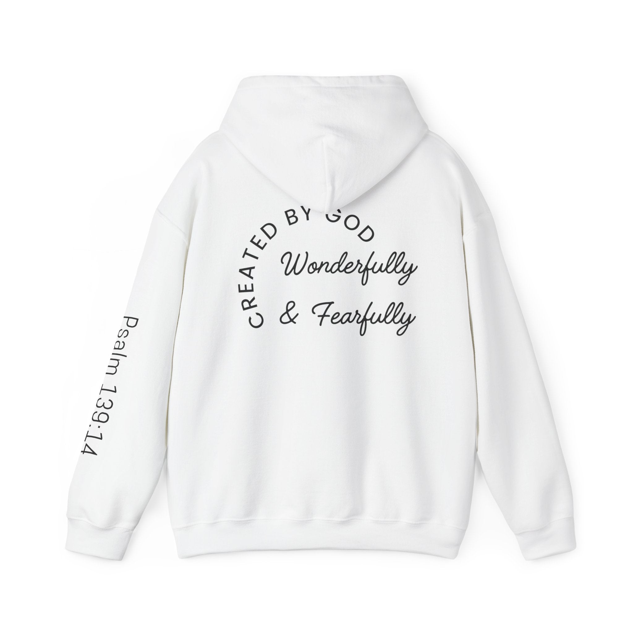 Created By God Hoodie — "Wonderfully & Fearfully" Psalm 139:14 Christian Sweatshirt